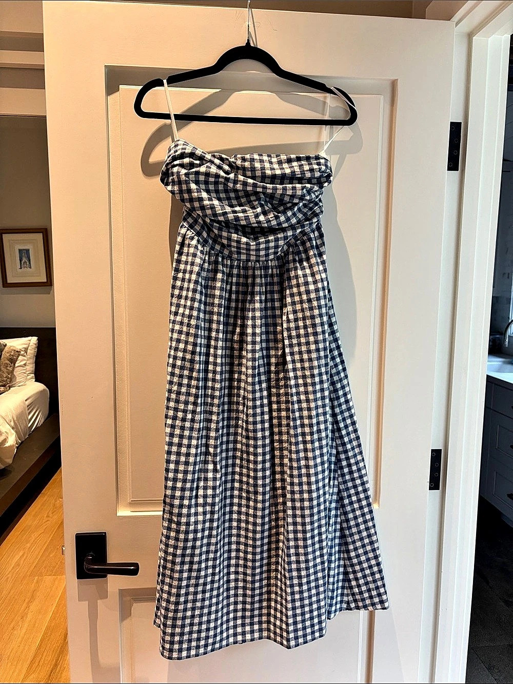 Blue & White Gingham Midi Dress Like New